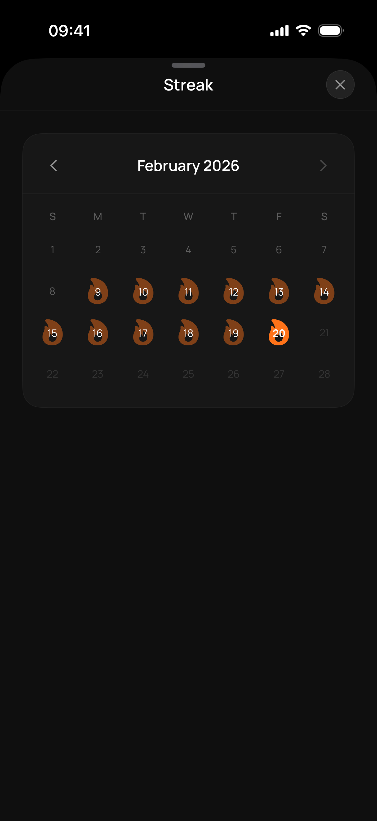 Streak calendar